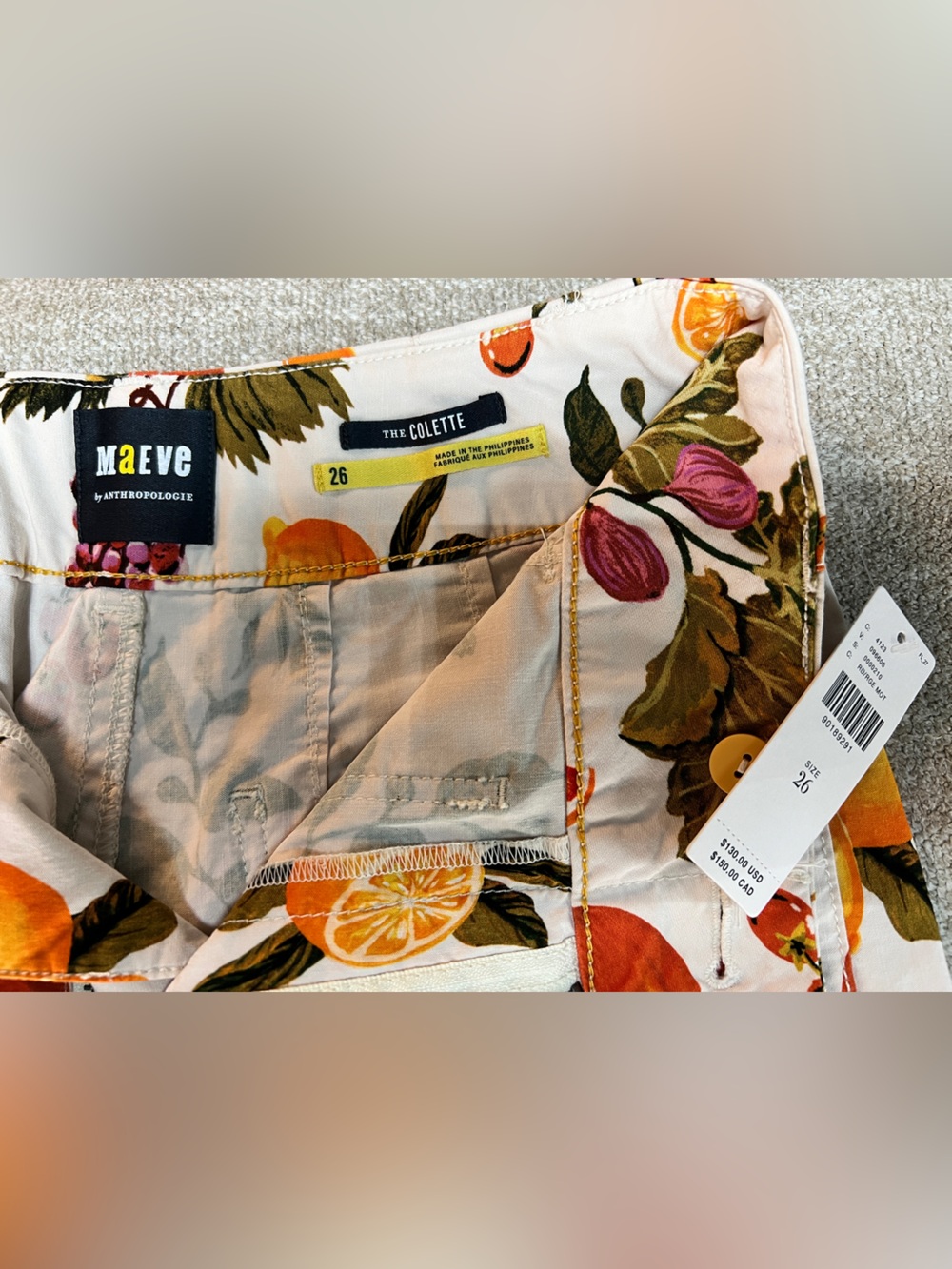 NWT Anthropologie x Maeve Collette Crop Wide- Leg Pants. Citrus Print. Size 26 - Picture 7 of 8